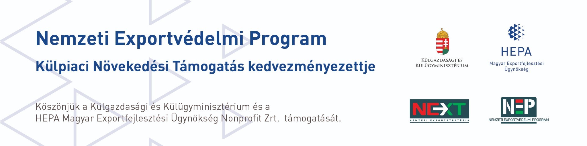 Nemzeti Exportvédelmi Program és Külpiaci Növekedési Támogatás támogató banner